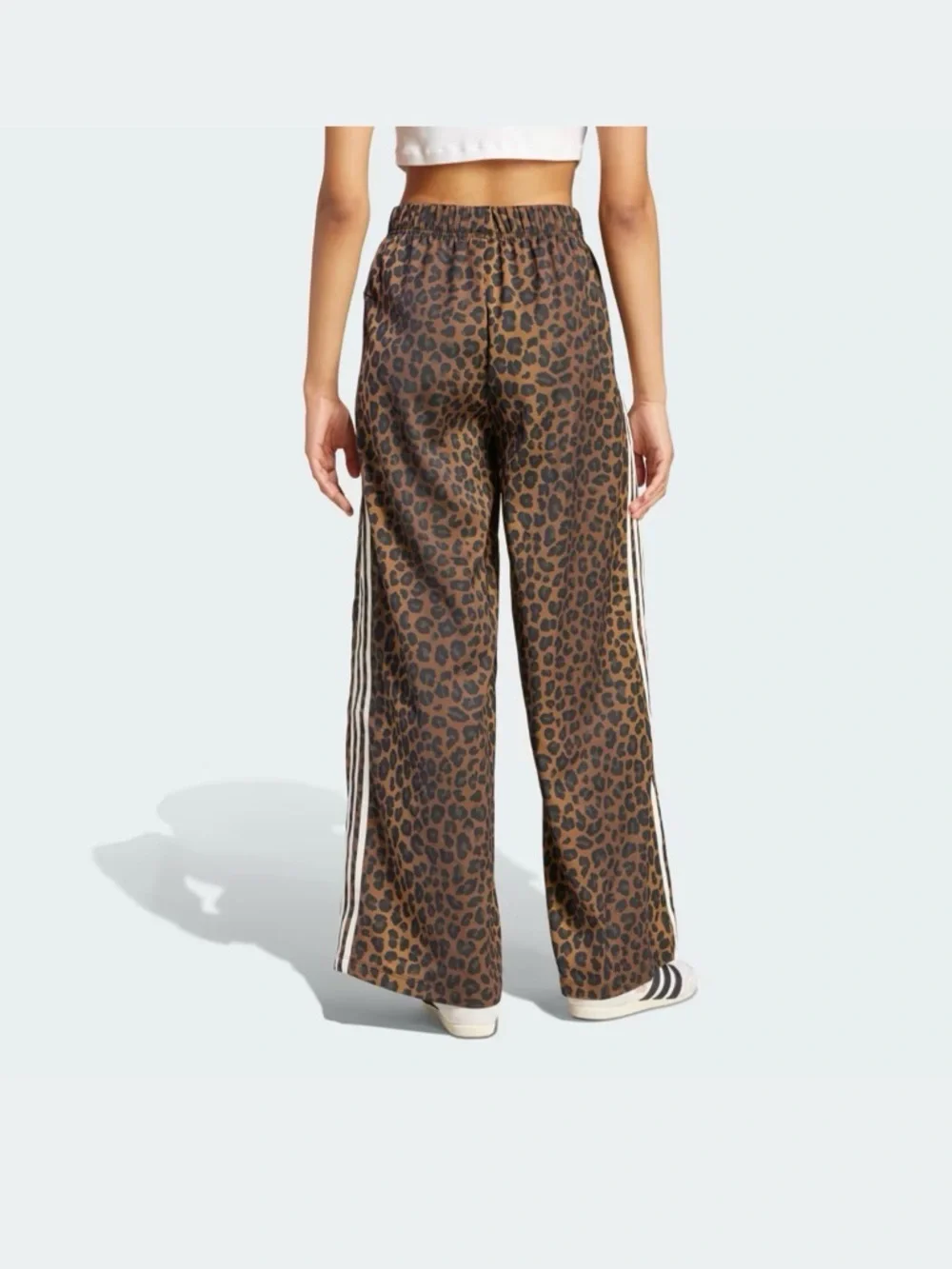 adidas Wide-Leg Leopard Print Silk Track Pants - Picture 2 of 5